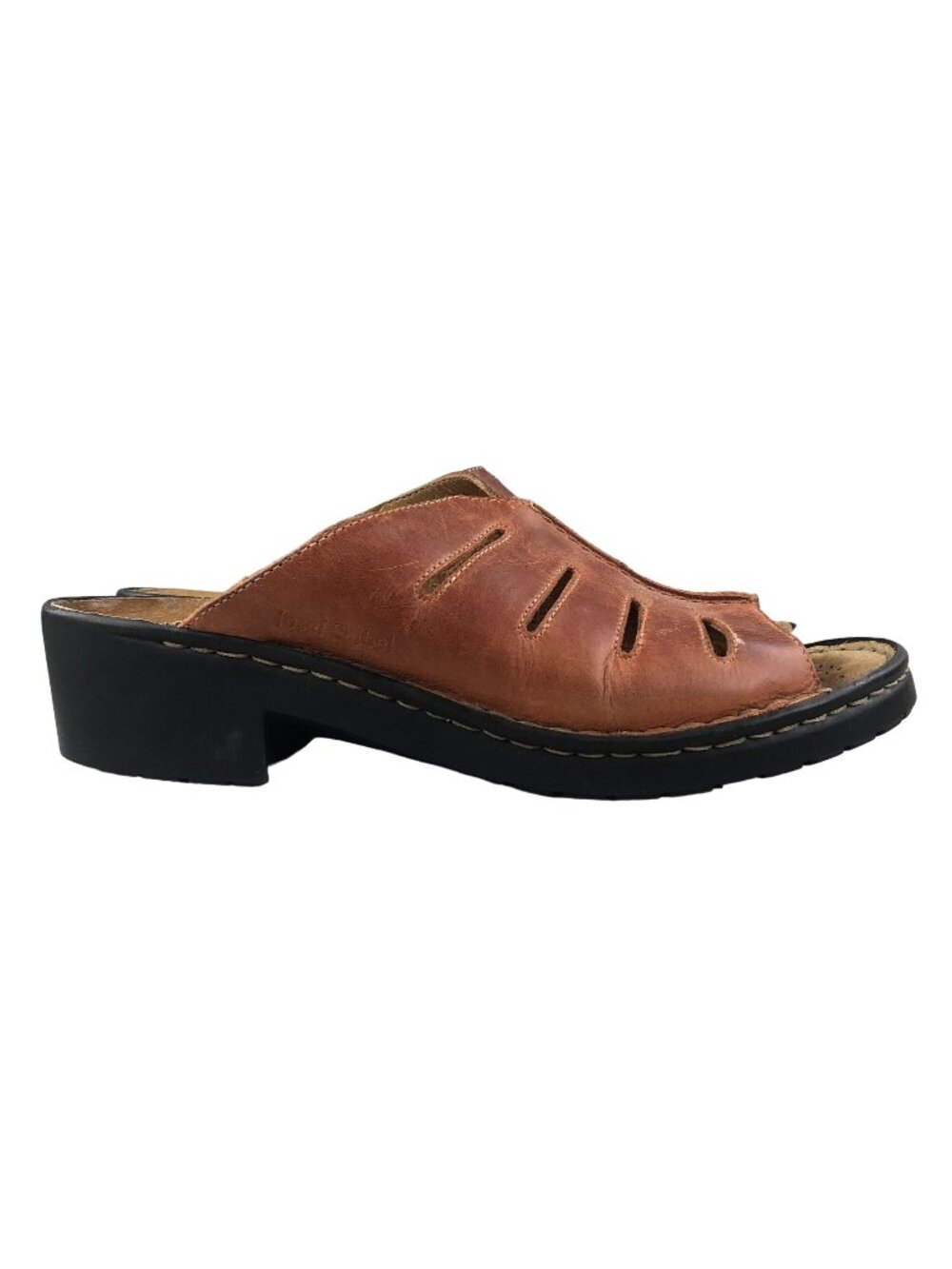 Josef Seibel Women's Size 39 (8-8.5) Brown Leather Open Toe Heeled Slide Sandals